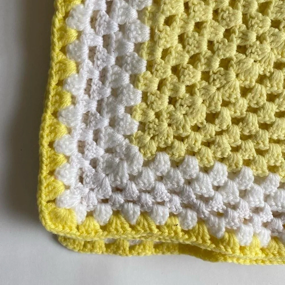 Vintage Handmade Crochet Throw Blanket in Yellow and Orange